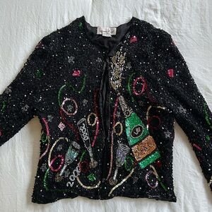 Vintage Sequin Silk-Lined Laurence Kazar Party Jacket